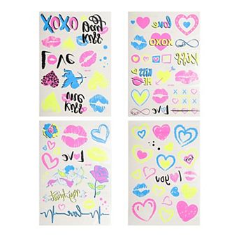 Luminous Fake Tattoos Mixed Styles Temporary Tatto Fluorescent Pink 4 pc