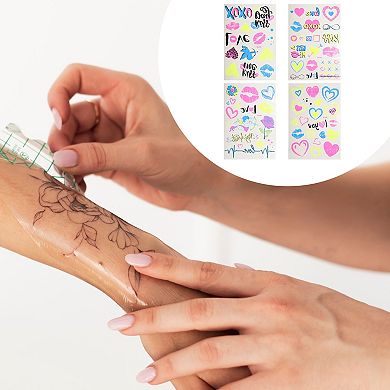 Luminous Fake Tattoos Mixed Styles Temporary Tatto Fluorescent Pink 4 Pcs