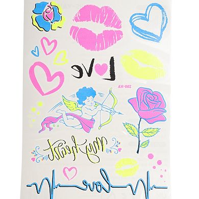 Luminous Fake Tattoos Mixed Styles Temporary Tatto Fluorescent Pink 4 Pcs