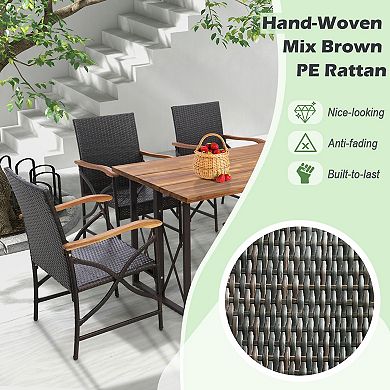 7 Piece Patio Dining Set with Acacia Wood Table and Umbrella Hole