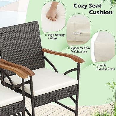 7 Piece Patio Dining Set with Acacia Wood Table and Umbrella Hole