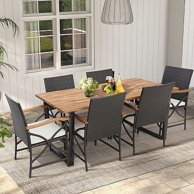 7 Piece Patio Dining Set with Acacia Wood Table and Umbrella Hole