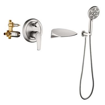 Wall Mount Single-Handle 7-Spray Tub and Shower Faucet with Handheld Shower Head, Valve Included