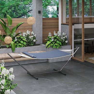 Double Outdoor Hammock with Stand,2 Person Portable Hammock with Soft Pillow