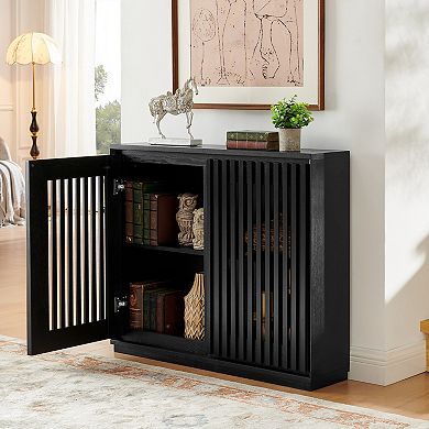 KWPZQEB Farmhouse Fluted Kitchen Pantry Storage Cabinet with Adjustable Shelves