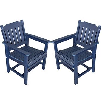 Poly Lumber Patio Dining Chair Set of Two, HIPS Outdoor Dining Chairs, Weather Resistant, Slat Back