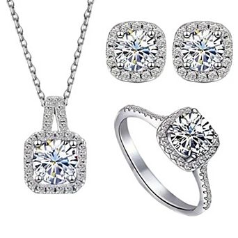 Women's Jewelry Set, 3 pc Set Including Silver Necklace, Earrings, and Ring