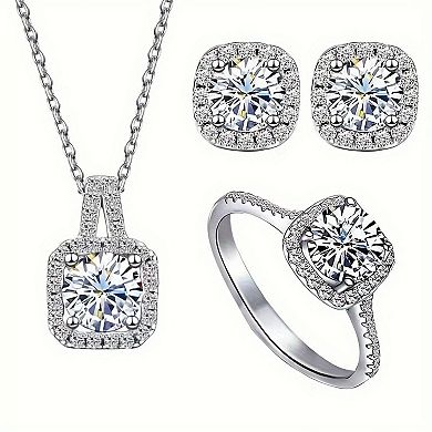Women's Jewelry Set, 3-Piece Set Including Silver Necklace, Earrings, and Ring