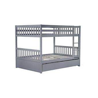 KWPZQEB Rubber Wood Full Over Full Bunk Bed with Trundle, Ladder & Guardrails, Convertible