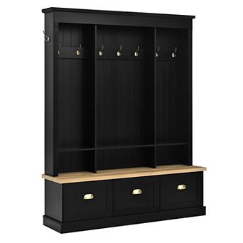 KWPZQEB APP Controlled LED Light Farmhouse Hall Tree with 3 Cabinets & 9 Hooks for Hallway