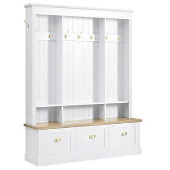 KWPZQEB APP Controlled LED Light Farmhouse Hall Tree with 3 Cabinets & 9 Hooks for Hallway