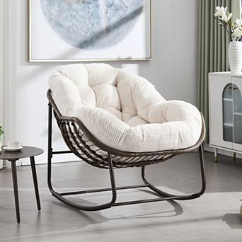 KWPZQEB Outdoor Rattan Rocker Recliner Chair with Padded Cushion for Living Room, Patio, Stripe