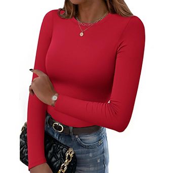 Zeagoo Women Long Sleeve T Shirts Crewneck Slim Fit Tops Going Out Fall Fashion Basic Tee