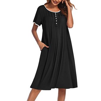 Ekouaer Womens Nightgown with Pockets Short Sleeve Mumu Nightgown Button Down