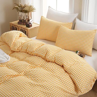 Prewashed Soft Gingham Duvet Cover Set, 3 Pieces, Queen Size