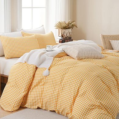 Prewashed Soft Gingham Duvet Cover Set, 3 Pieces, Queen Size