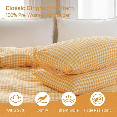 Prewashed Soft Gingham Duvet Cover Set, 3 Pieces, Queen Size