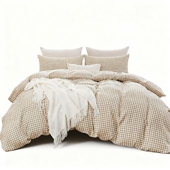 Prewashed Soft Gingham Duvet Cover Set, 3 Pieces, Queen Size