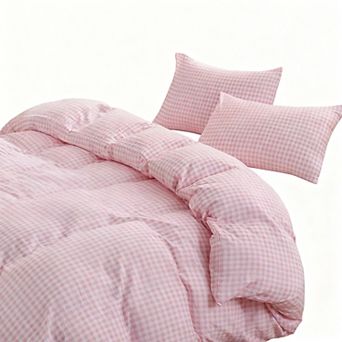 Prewashed Soft Gingham Duvet Cover Set, 3 Pieces, Queen Size