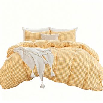 Prewashed Soft Gingham Duvet Cover Set, 3 Pieces, Queen Size