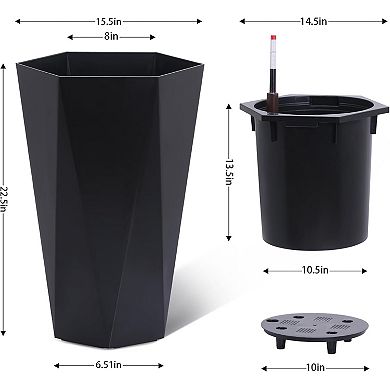 22.5" Tall Planter Set of 2, with Built-in Drainage and Water Level Gauge