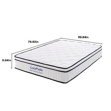 KWPZQEB 10 Inch Medium Firm Mattress with Memory Foam & ocket Springs, Cooling Antibacterial Cover