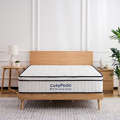 KWPZQEB 10 Inch Medium Firm Mattress with Memory Foam & ocket Springs, Cooling Antibacterial Cover