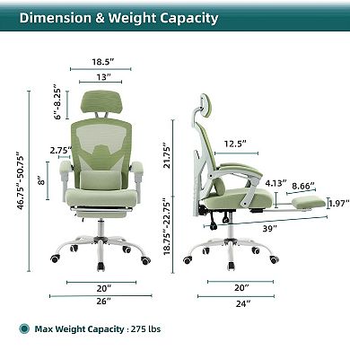 YIORTWO Ergonomic Office Chair with Footrest, Reclining Mesh High Back Swivel Chair