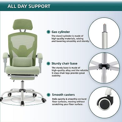 YIORTWO Ergonomic Office Chair with Footrest, Reclining Mesh High Back Swivel Chair
