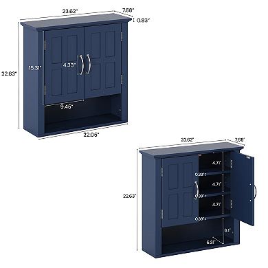 KWPZQEB Multi -functional Wall Mounted Bathroom Cabinet with 2 Doors & Open Shelf