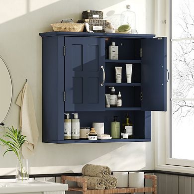 KWPZQEB Multi -functional Wall Mounted Bathroom Cabinet with 2 Doors & Open Shelf