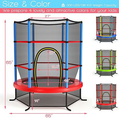 Kids Trampoline With Enclosure Net And 30 Tension Ropes For Indoor Outdoor Play