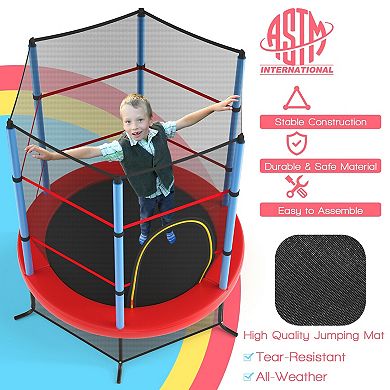 Kids Trampoline With Enclosure Net And 30 Tension Ropes For Indoor Outdoor Play