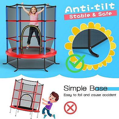 Kids Trampoline With Enclosure Net And 30 Tension Ropes For Indoor Outdoor Play