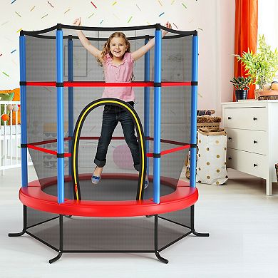 Kids Trampoline With Enclosure Net And 30 Tension Ropes For Indoor Outdoor Play