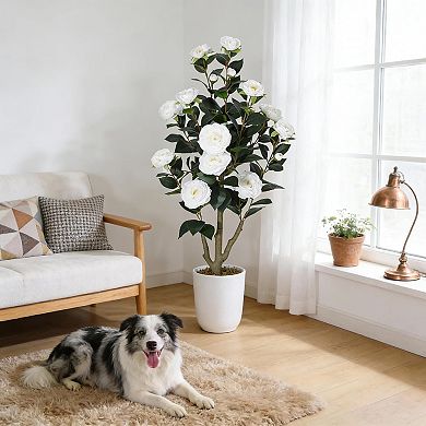 3FT Artificial Camellia Tree with Silk Flowers