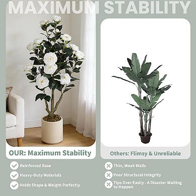 3FT Artificial Camellia Tree with Silk Flowers