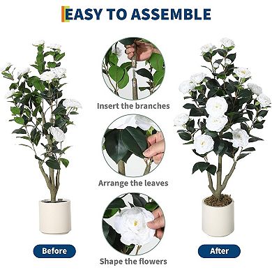 3FT Artificial Camellia Tree with Silk Flowers