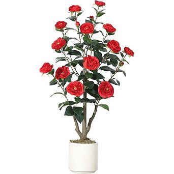 3FT Artificial Camellia Tree with Silk Flowers