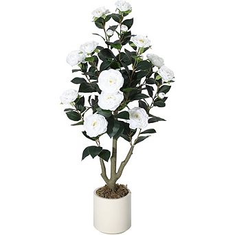 3FT Artificial Camellia Tree with Silk Flowers