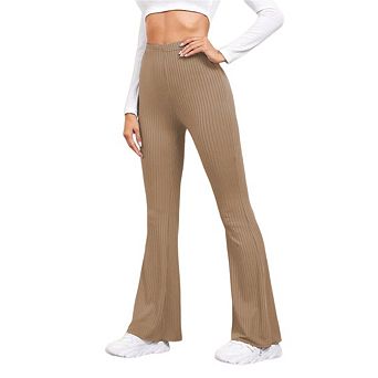 Women High Rise Ribbed Flare Leggings Comfy Stretch Knit Bell Bottom Yoga Pants