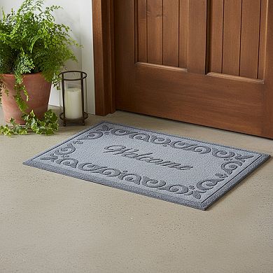 HomeRoots 18" X 30" Gray Scrollwork Border Welcome Outdoor Polypropylene Door Mat