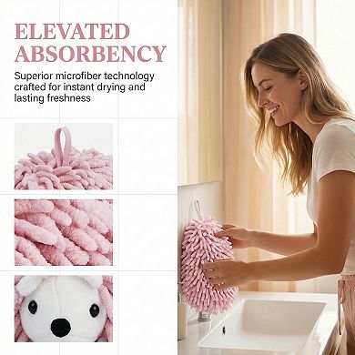 1 Pack Cute Animal Chenille Hanging Hand Towel, Absorbent Soft Bathroom Towel for Kitchen 6" x 10"