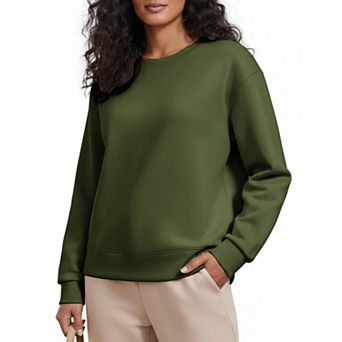 Pinspark Women's Soft Crewneck Sweatshirt Long Sleeve Lightweight Loose Fit Side Slit Fall Top