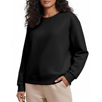 PINSPARK Women's Soft Crewneck Sweatshirt Long Sleeve Lightweight Loose Fit Side Slit Fall Top