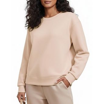Pinspark Women's Soft Crewneck Sweatshirt Long Sleeve Lightweight Loose Fit Side Slit Fall Top
