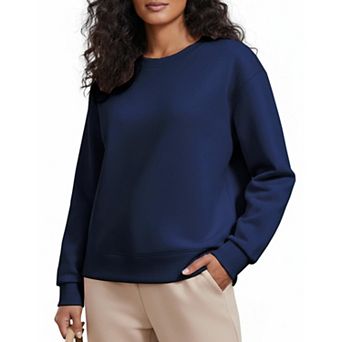 PINSPARK Women's Soft Crewneck Sweatshirt Long Sleeve Lightweight Loose Fit Side Slit Fall Top