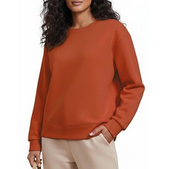 PINSPARK Women's Soft Crewneck Sweatshirt Long Sleeve Lightweight Loose Fit Side Slit Fall Top