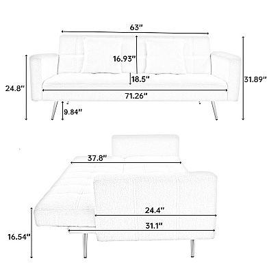 Heybly 71.7 Inch Convertible Sofa Bed with Adjustable Backrest and Center Table Fabric with Pillows