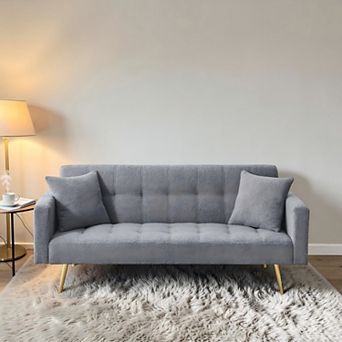 Heybly 71.7 Inch Convertible Sofa Bed with Adjustable Backrest and Center Table Fabric with Pillows